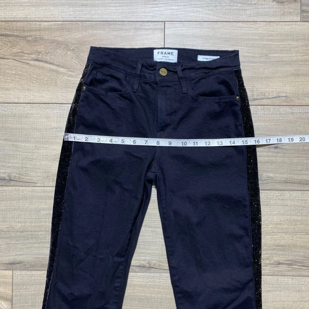 Frame Denim Womens Le High Straight Tuxedo Velvet Stripe‎ Jeans Size 25 Black
